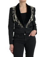 Dolce &amp; Gabbana Black Crystal Embellished Overcoat Jacket