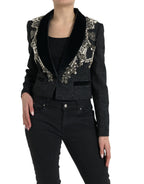 Dolce &amp; Gabbana Black Crystal Embellished Overcoat Jacket