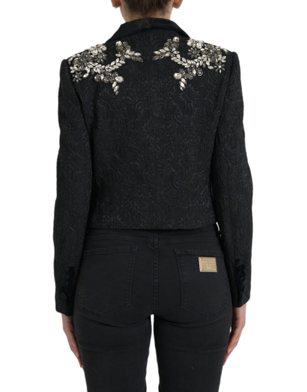 Dolce &amp; Gabbana Black Crystal Embellished Overcoat Jacket