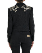 Dolce &amp; Gabbana Black Crystal Embellished Overcoat Jacket
