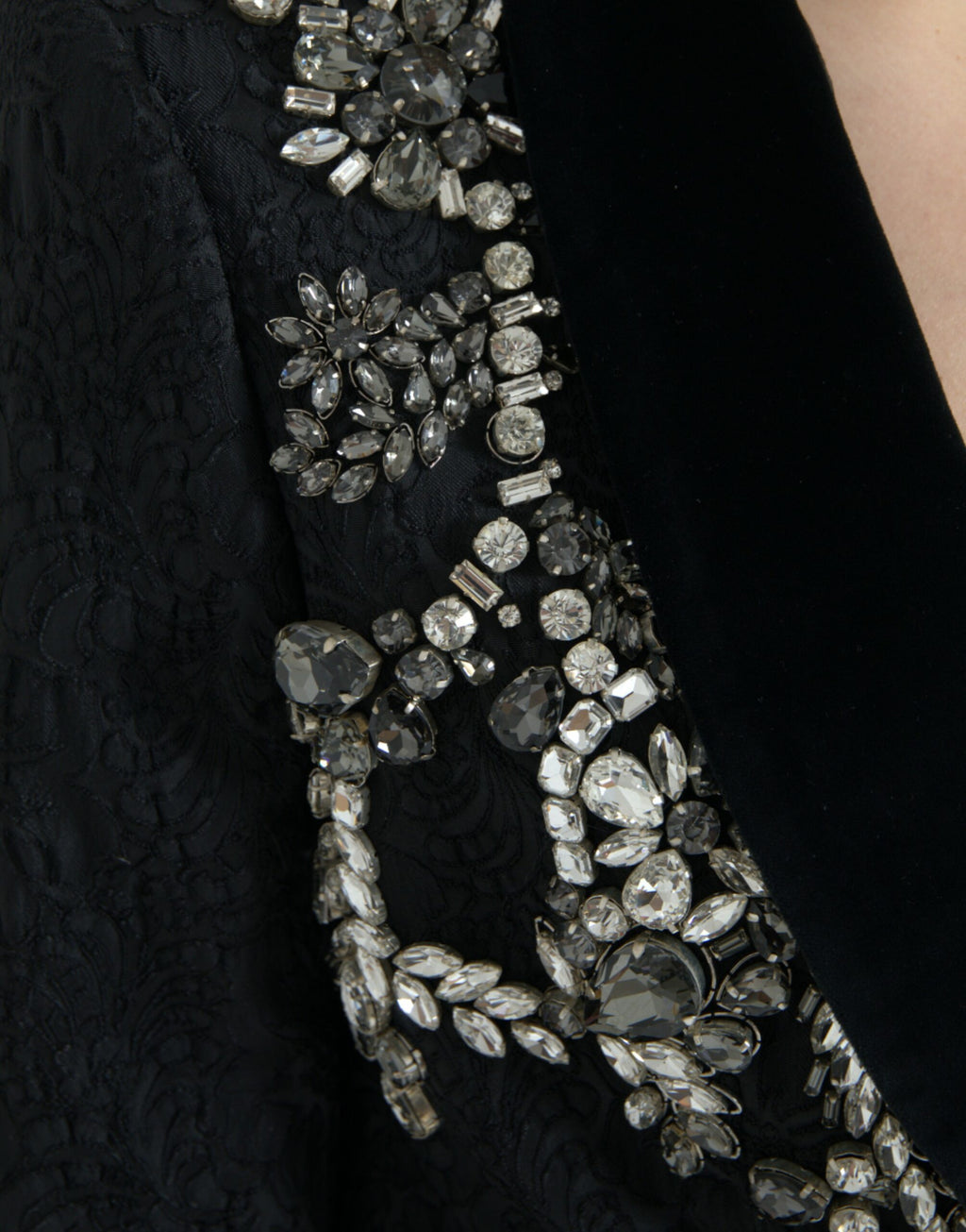 Dolce &amp; Gabbana Black Crystal Embellished Overcoat Jacket