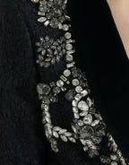 Dolce &amp; Gabbana Black Crystal Embellished Overcoat Jacket
