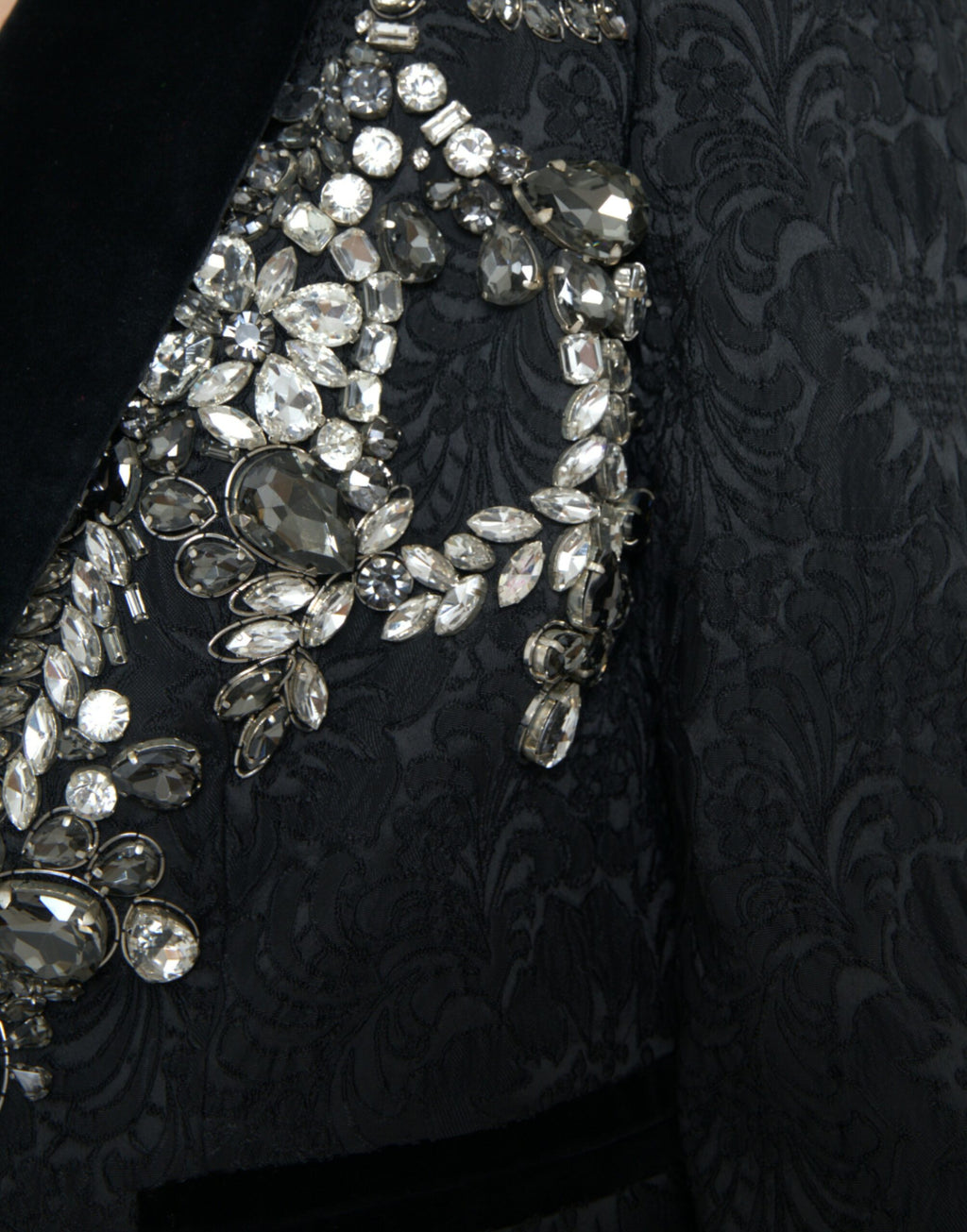 Dolce &amp; Gabbana Black Crystal Embellished Overcoat Jacket