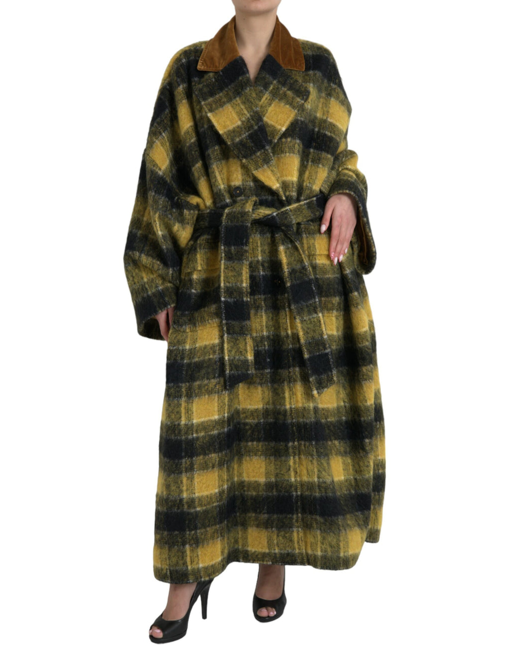Dolce &amp; Gabbana Yellow Checkered Long Sleeve Coat Jacket