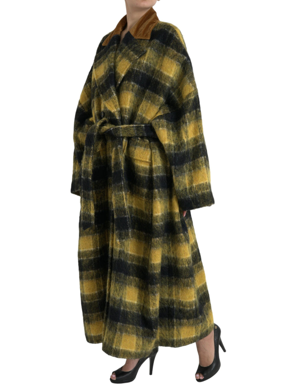 Dolce &amp; Gabbana Yellow Checkered Long Sleeve Coat Jacket
