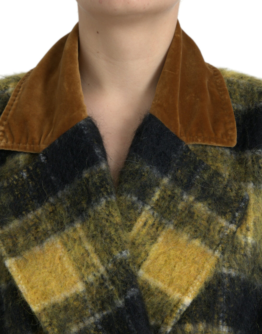 Dolce &amp; Gabbana Yellow Checkered Long Sleeve Coat Jacket