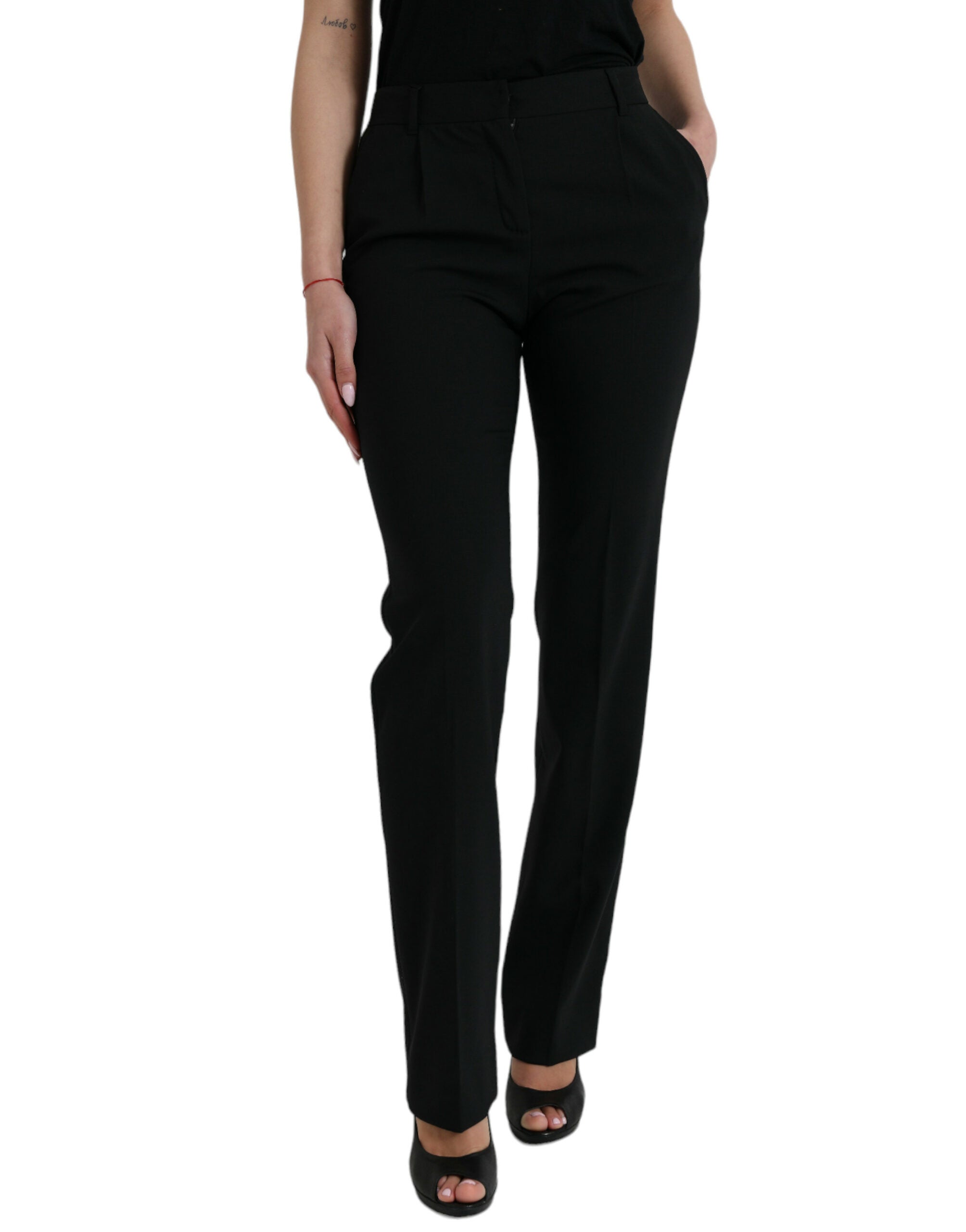 Dolce &amp; Gabbana Black Wool Mid Waist Tapered Pants