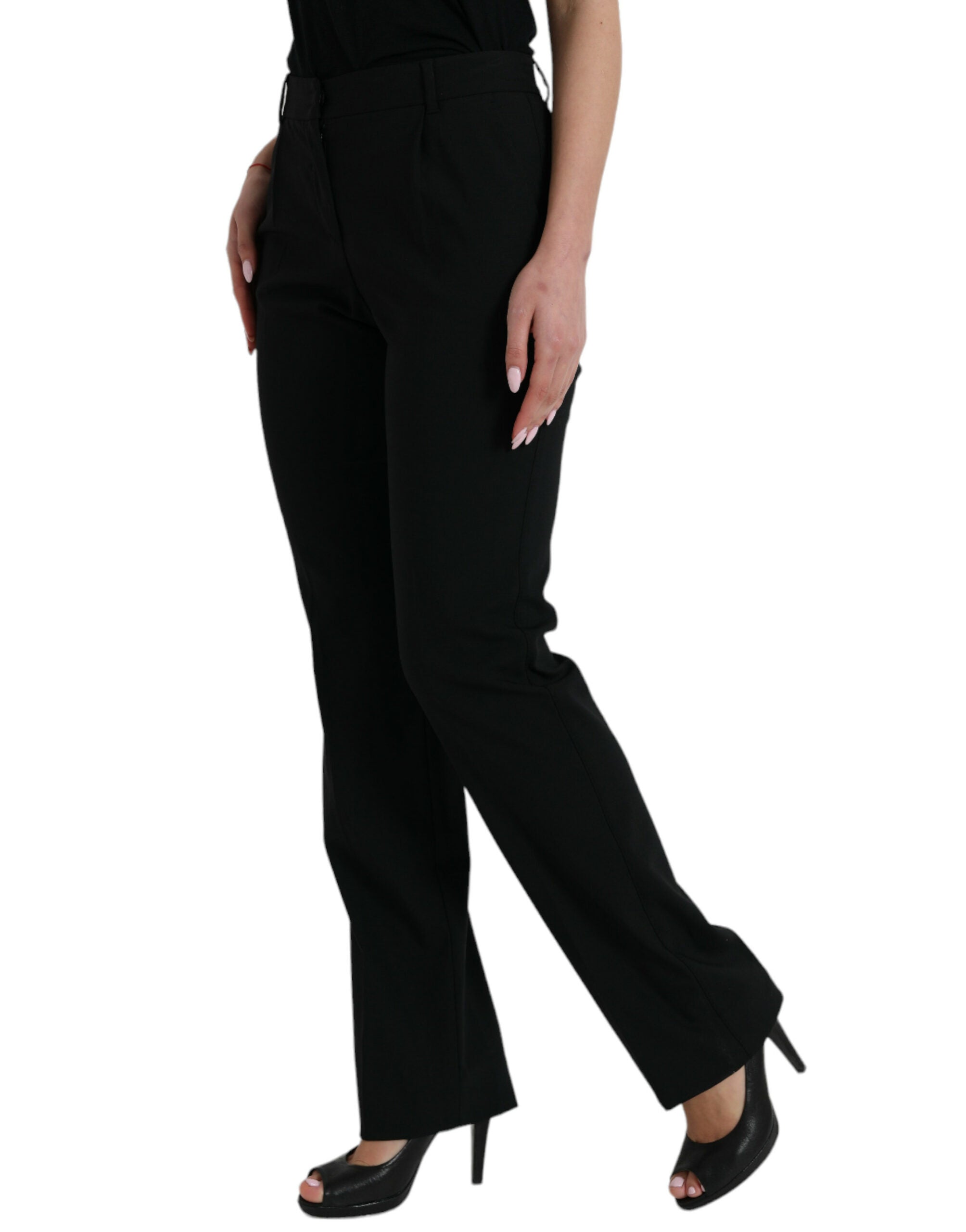 Dolce &amp; Gabbana Black Wool Mid Waist Tapered Pants