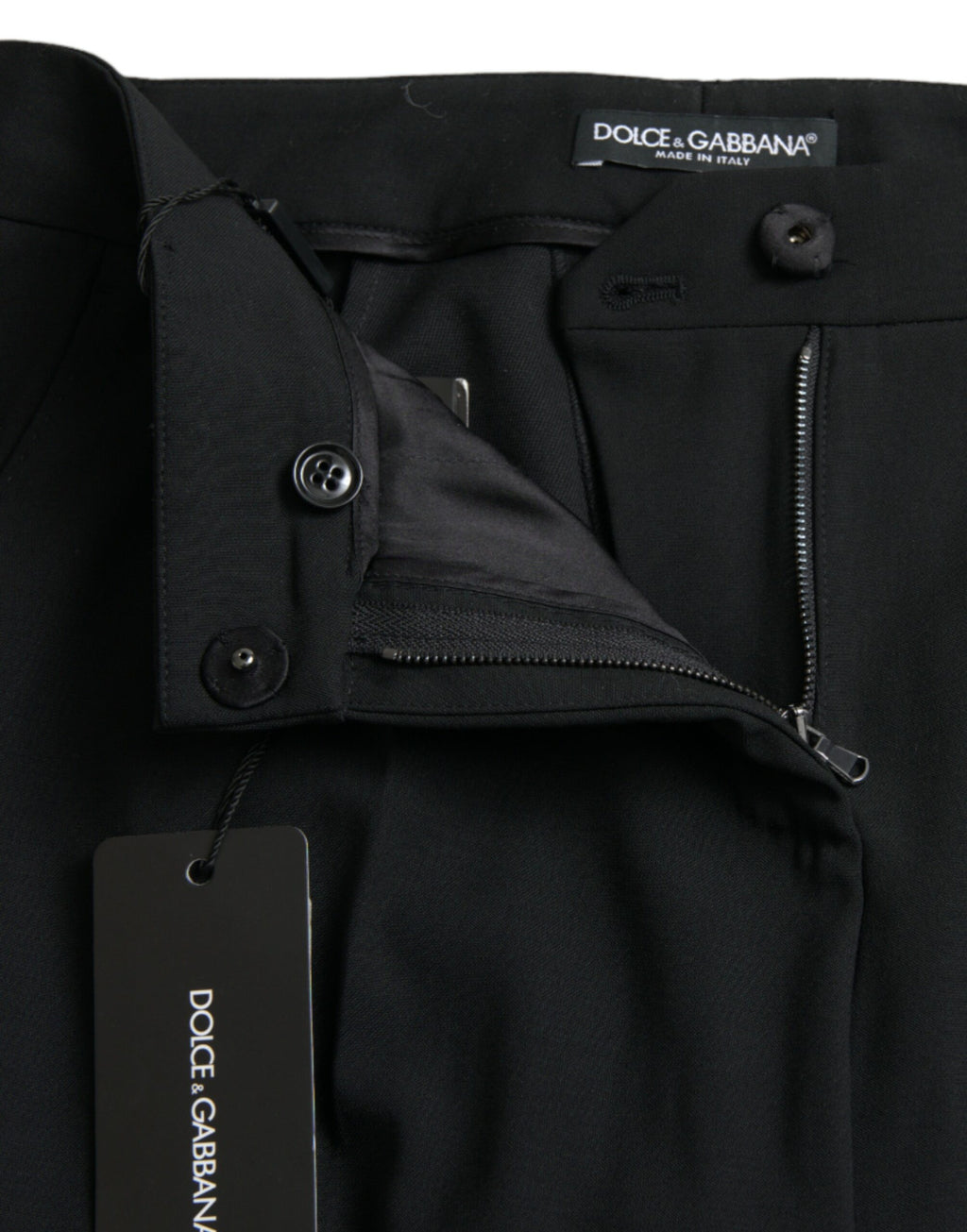 Dolce &amp; Gabbana Black Wool Mid Waist Tapered Pants