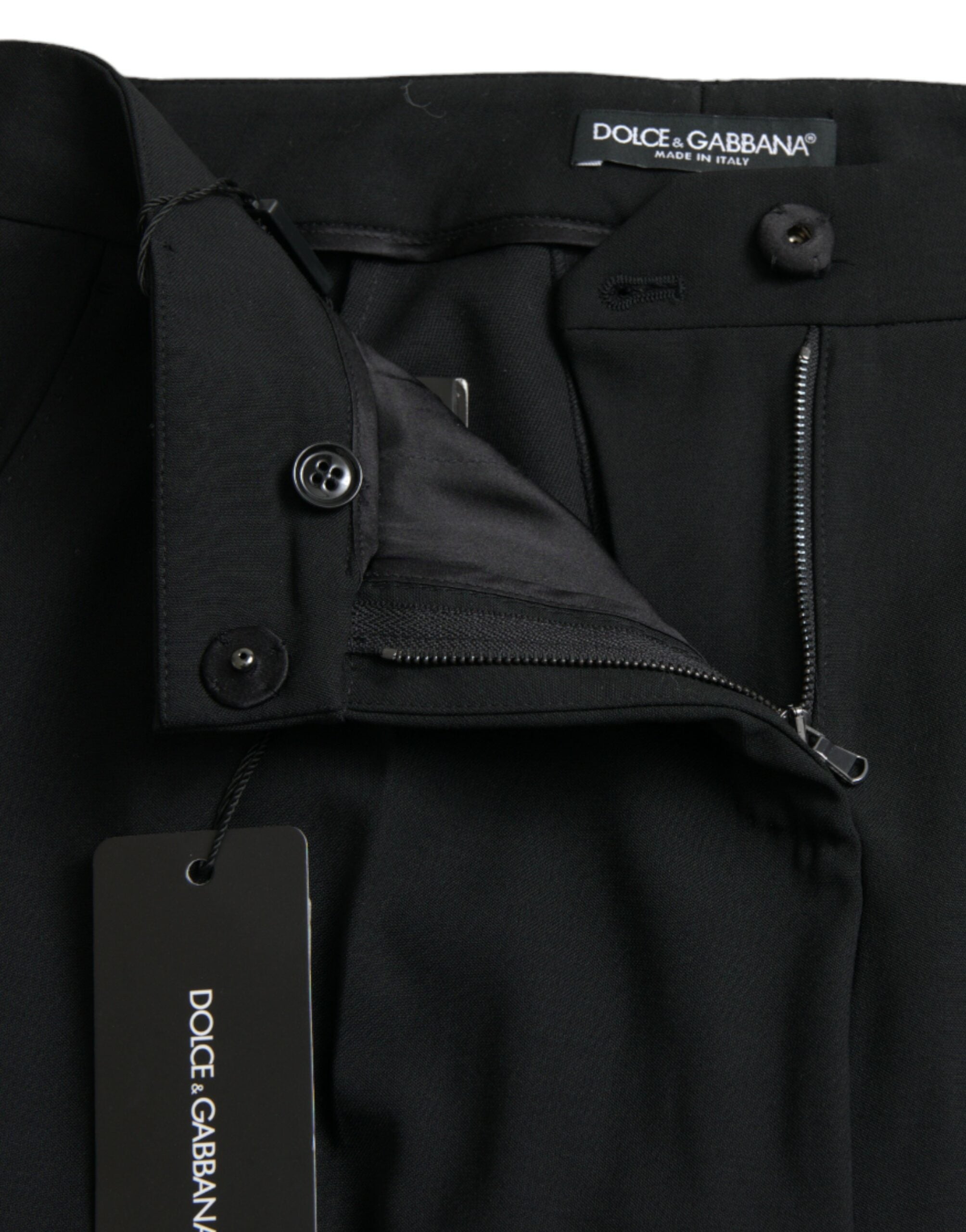 Dolce &amp; Gabbana Black Wool Mid Waist Tapered Pants