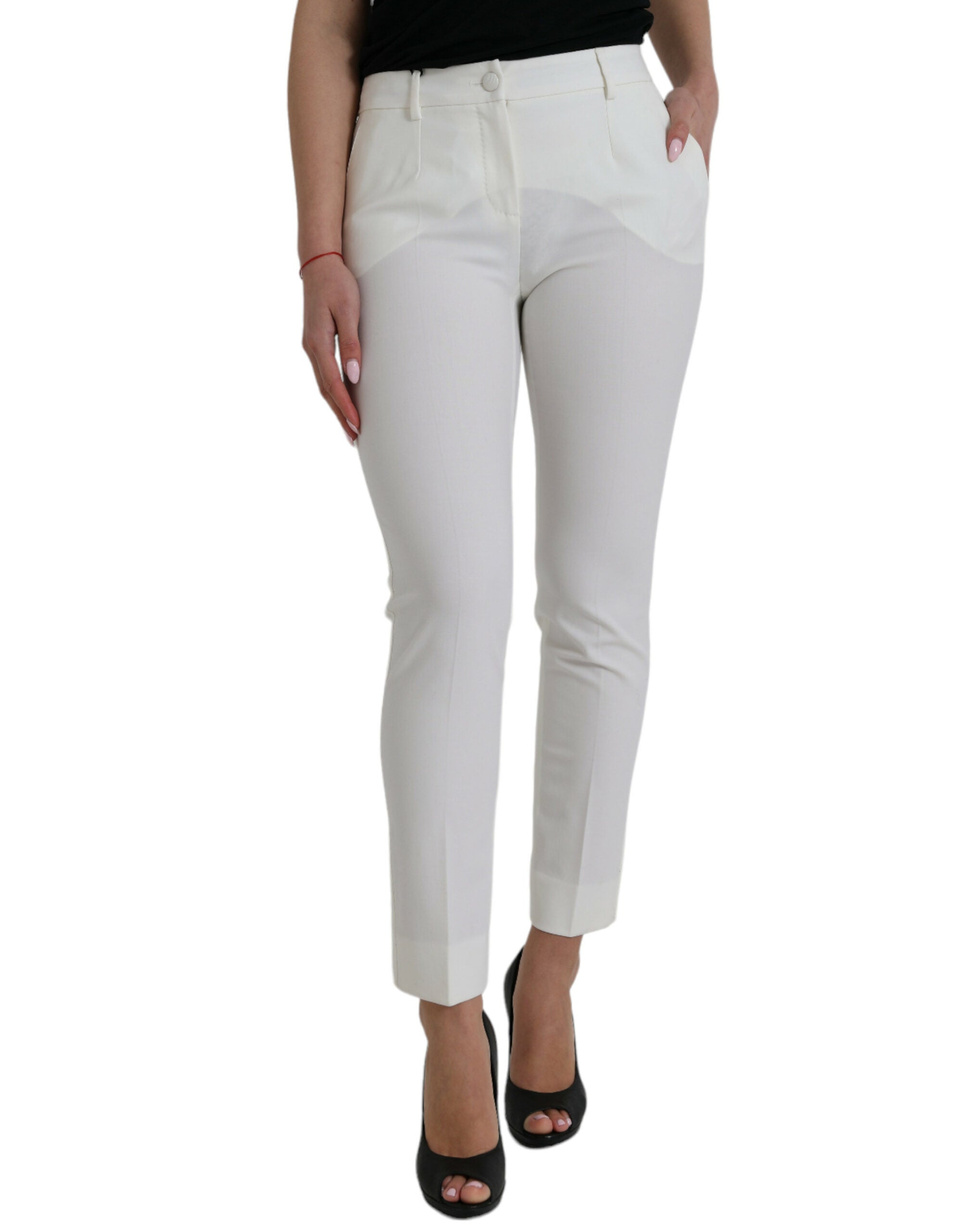 Dolce &amp; Gabbana White Wool Mid Waist Tapered Pants