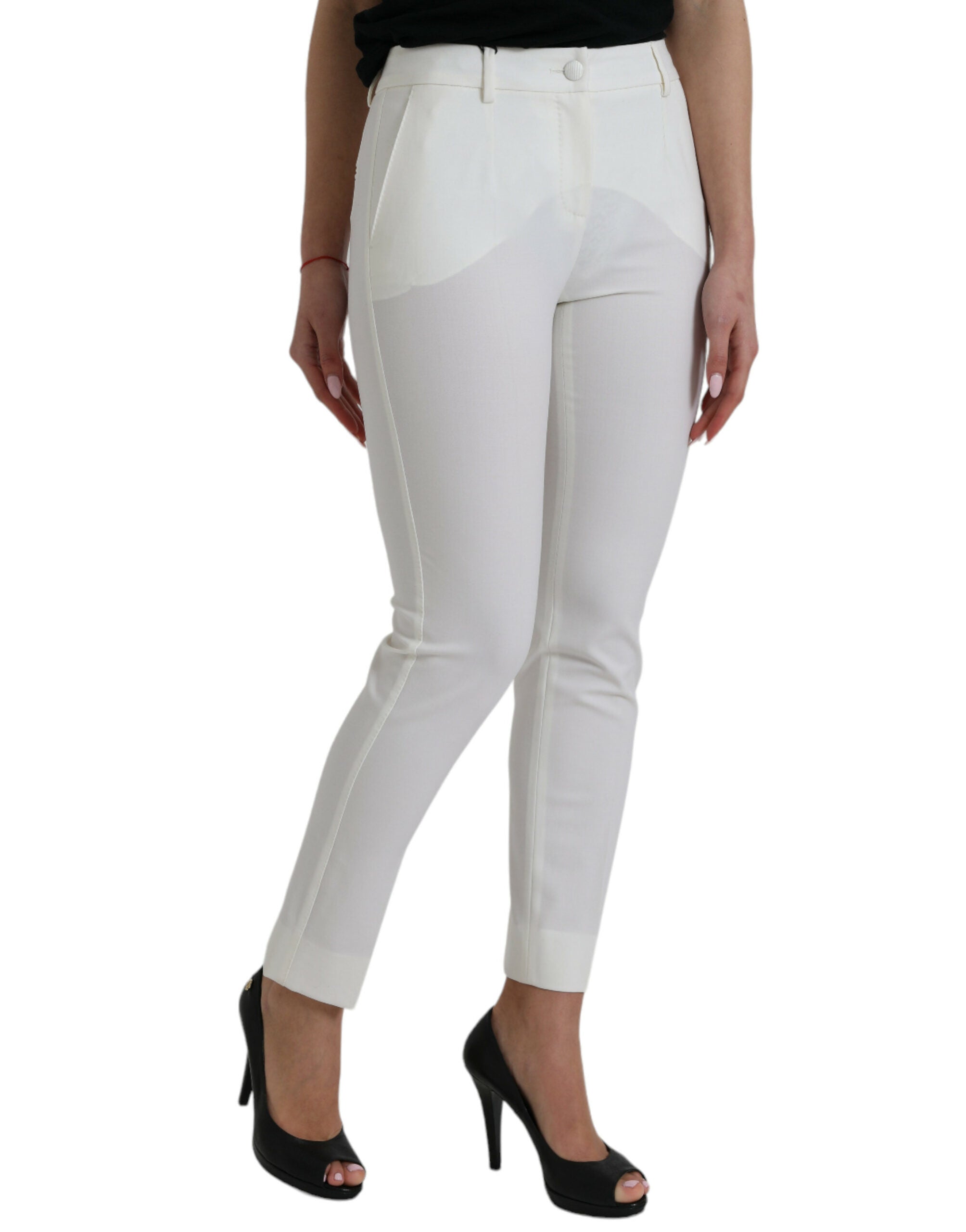 Dolce &amp; Gabbana White Wool Mid Waist Tapered Pants