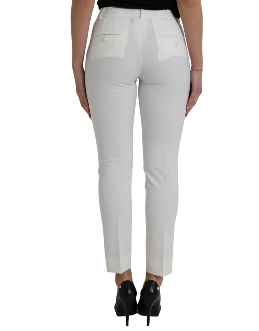 Dolce &amp; Gabbana White Wool Mid Waist Tapered Pants