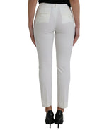 Dolce &amp; Gabbana White Wool Mid Waist Tapered Pants