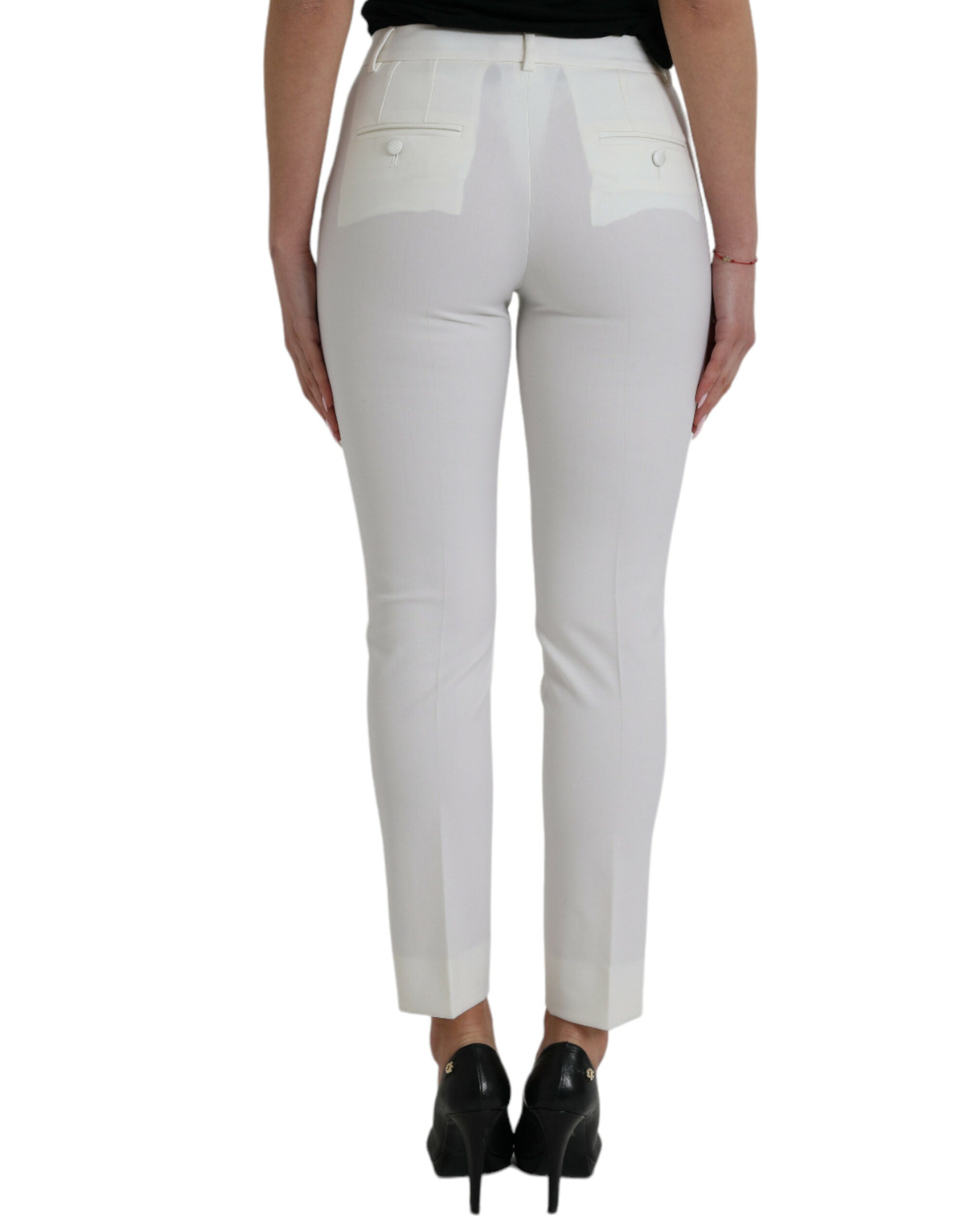 Dolce &amp; Gabbana White Wool Mid Waist Tapered Pants