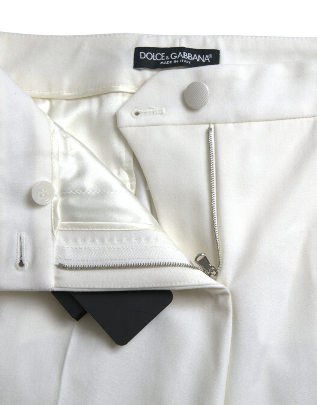 Dolce &amp; Gabbana White Wool Mid Waist Tapered Pants