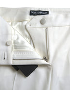 Dolce &amp; Gabbana White Wool Mid Waist Tapered Pants