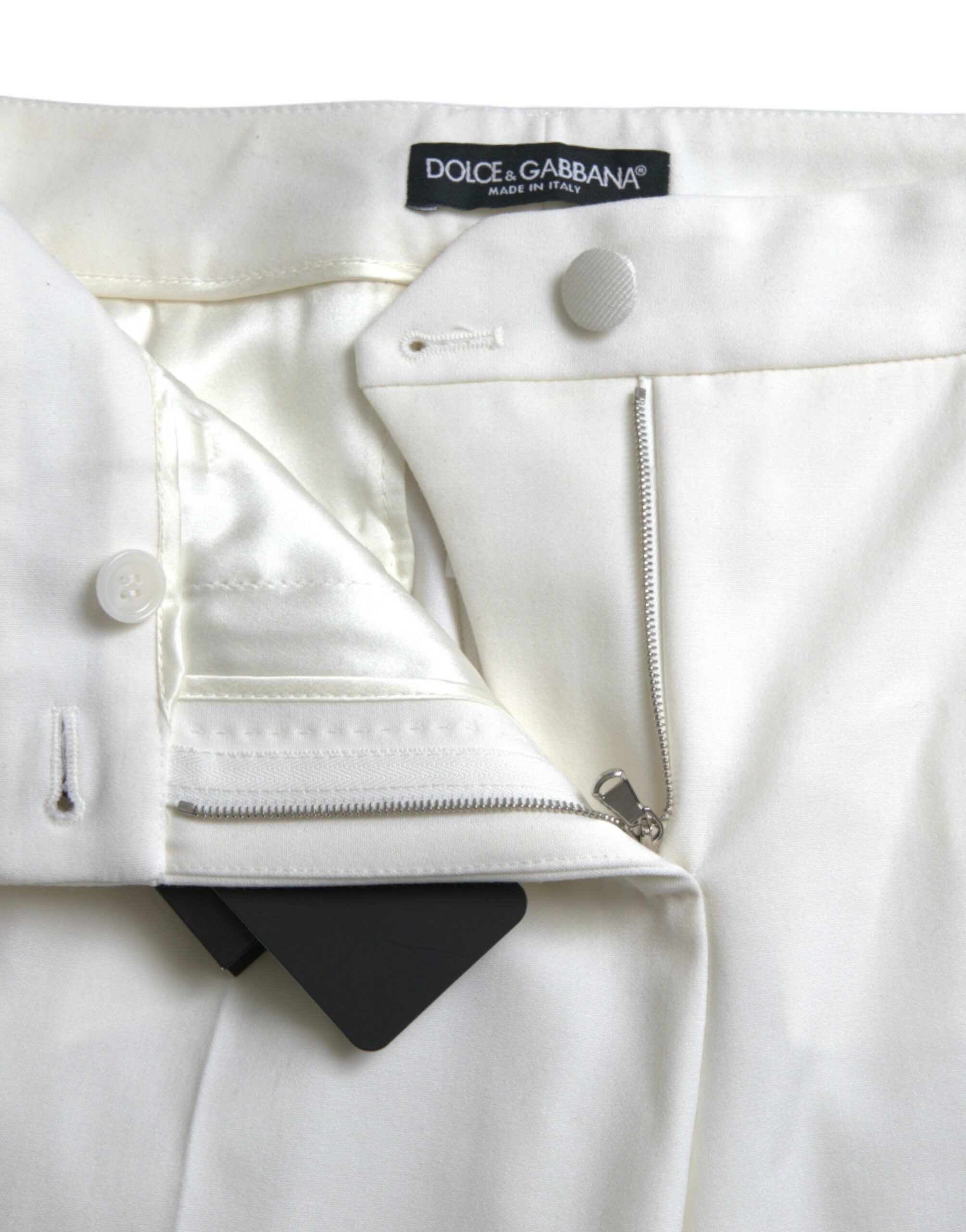 Dolce &amp; Gabbana White Wool Mid Waist Tapered Pants