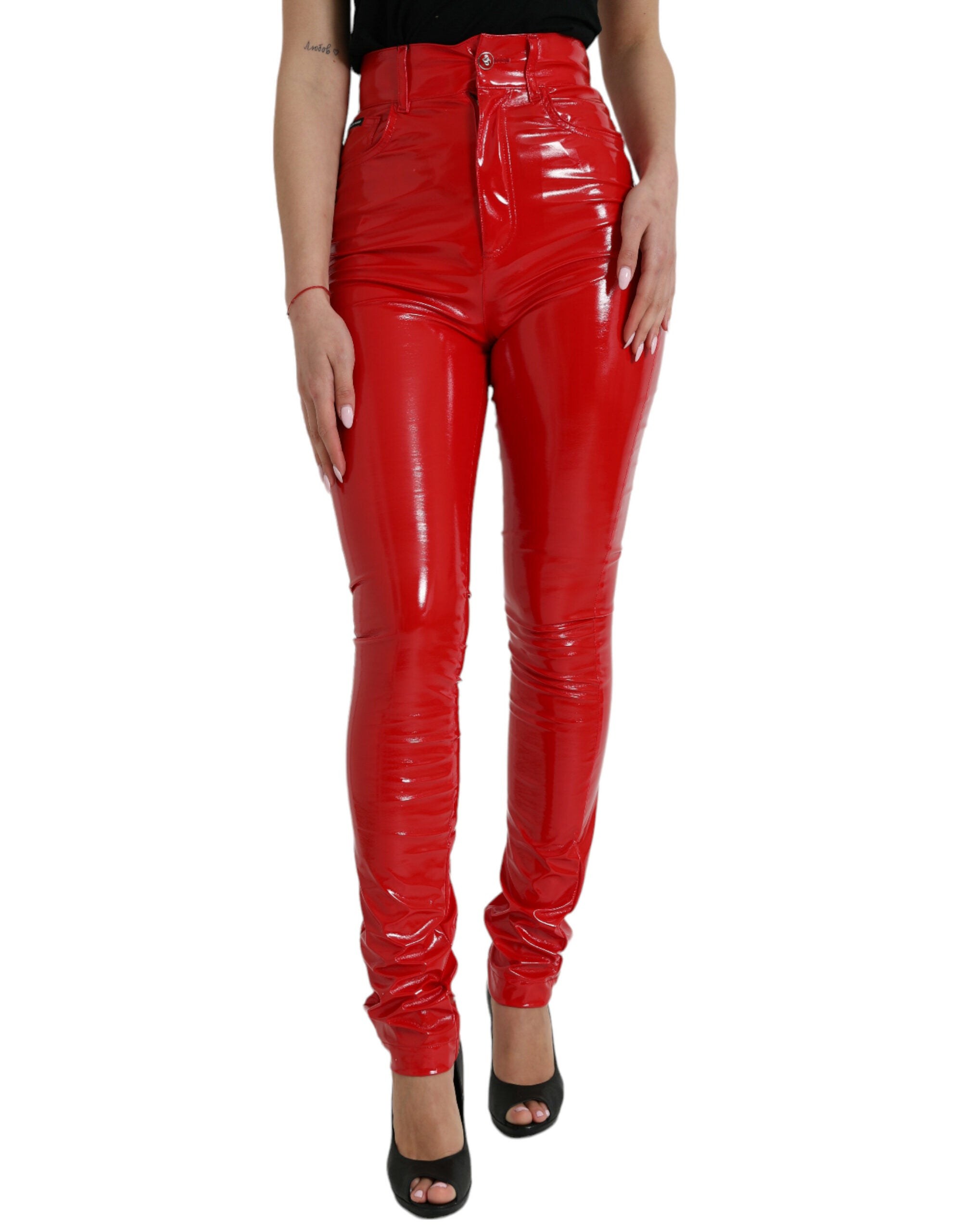 Dolce &amp; Gabbana Shiny Red High Waist Skinny Pants