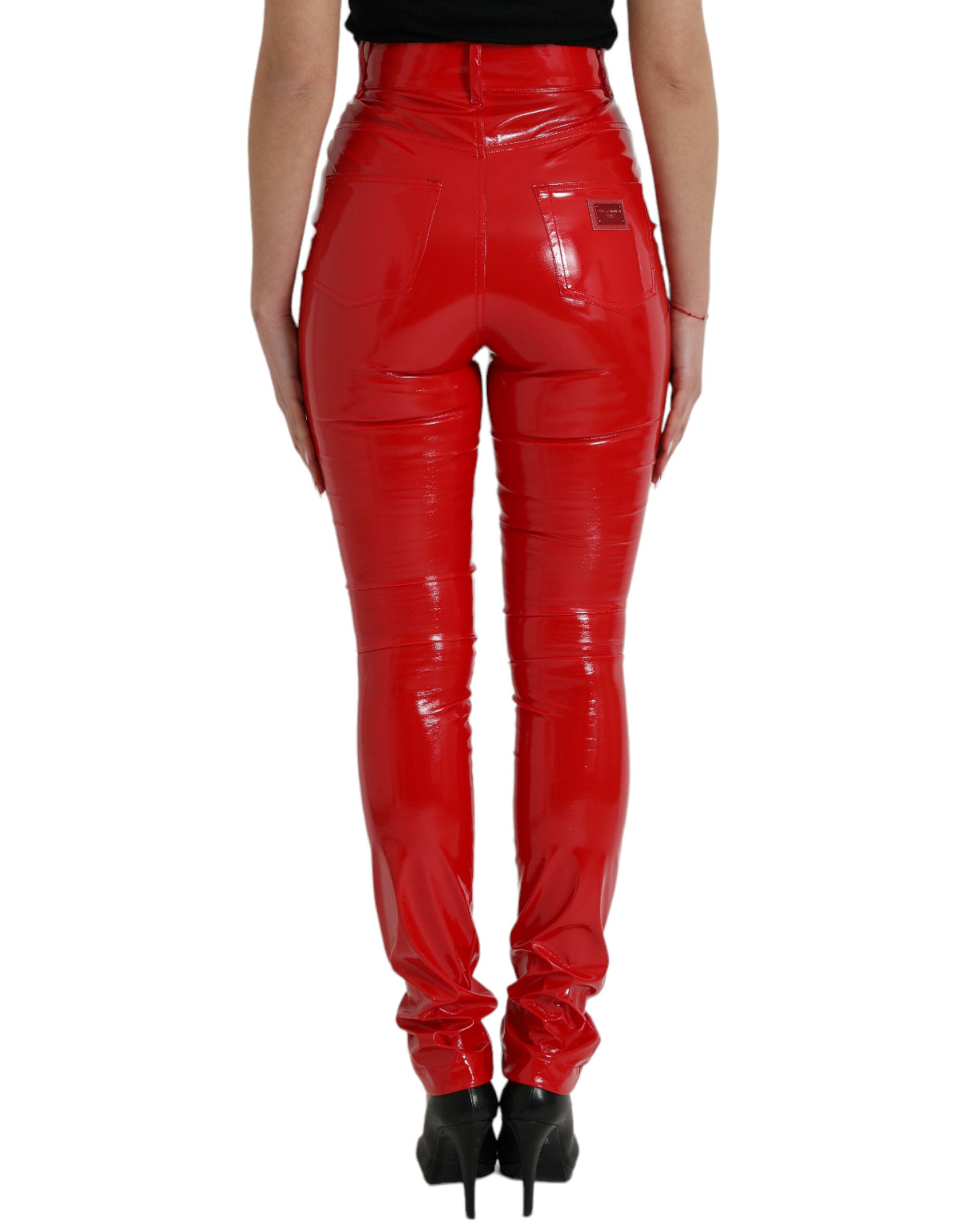 Dolce &amp; Gabbana Shiny Red High Waist Skinny Pants