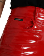 Dolce &amp; Gabbana Shiny Red High Waist Skinny Pants