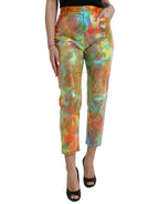 Dolce &amp; Gabbana Multicolor Tie Dye Sequined High Waist Cropped Pants