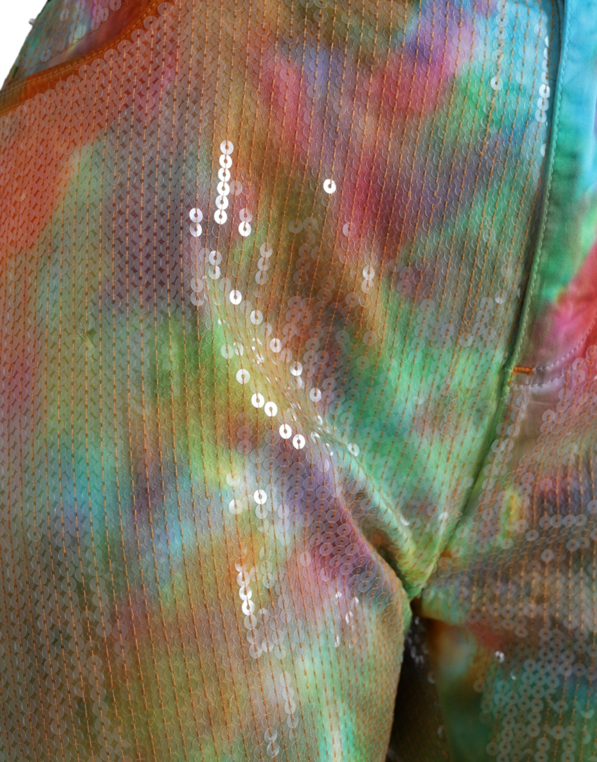 Dolce &amp; Gabbana Multicolor Tie Dye Sequined High Waist Cropped Pants