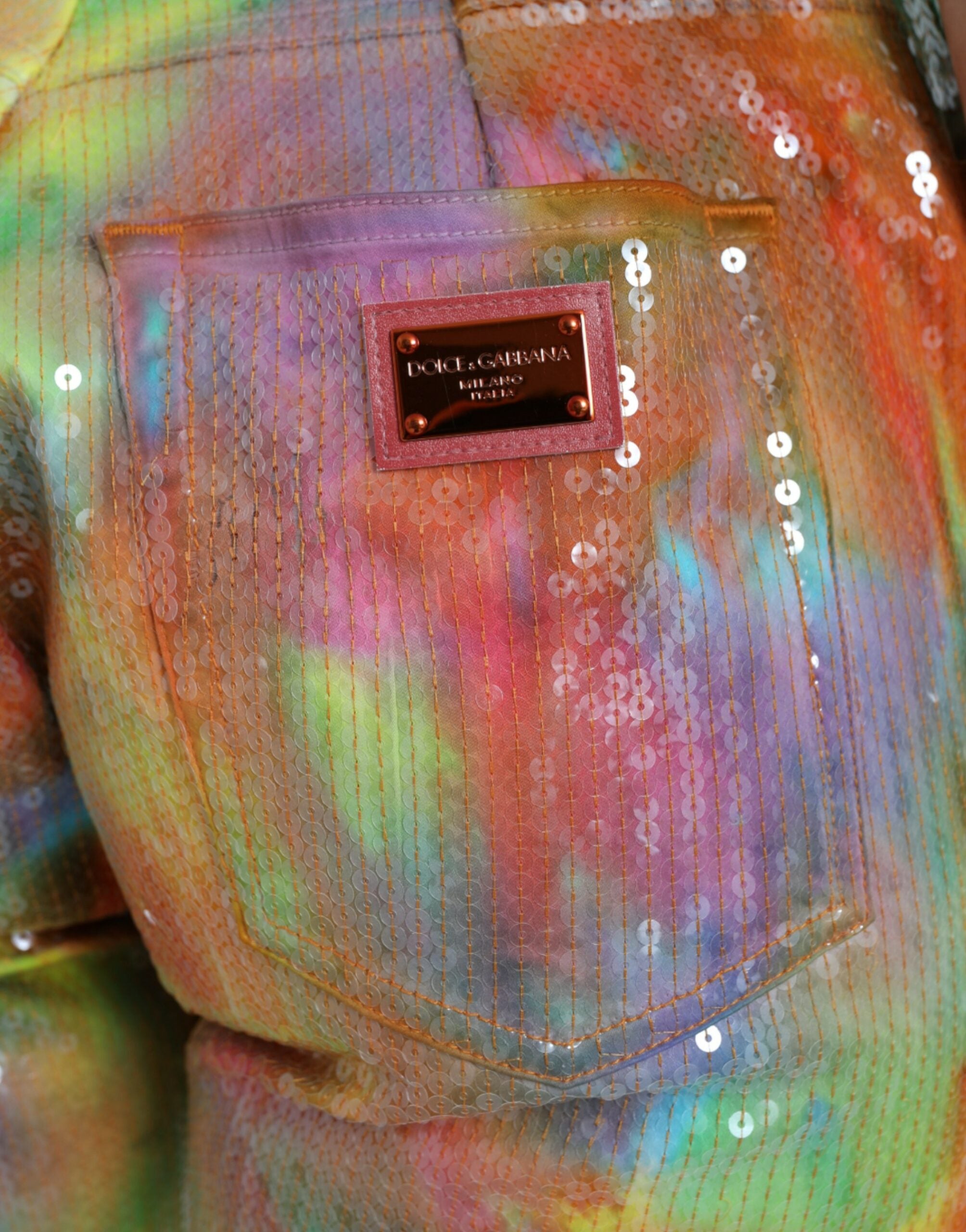 Dolce &amp; Gabbana Multicolor Tie Dye Sequined High Waist Cropped Pants