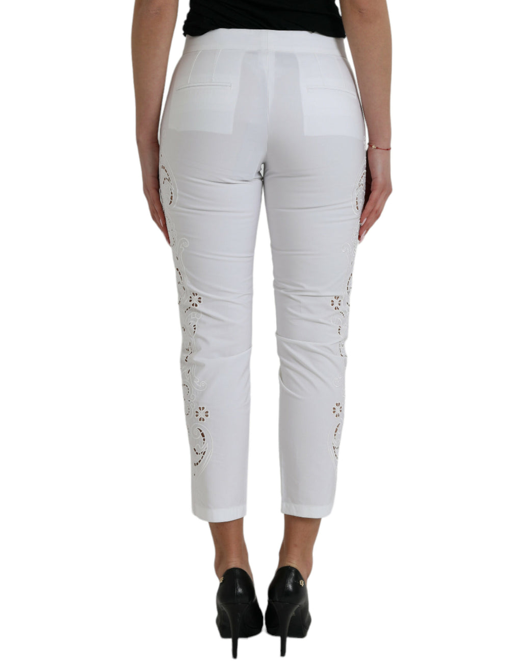 Dolce &amp; Gabbana White Cut Out Cotton Mid Waist Cropped Pants