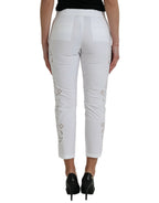 Dolce &amp; Gabbana White Cut Out Cotton Mid Waist Cropped Pants
