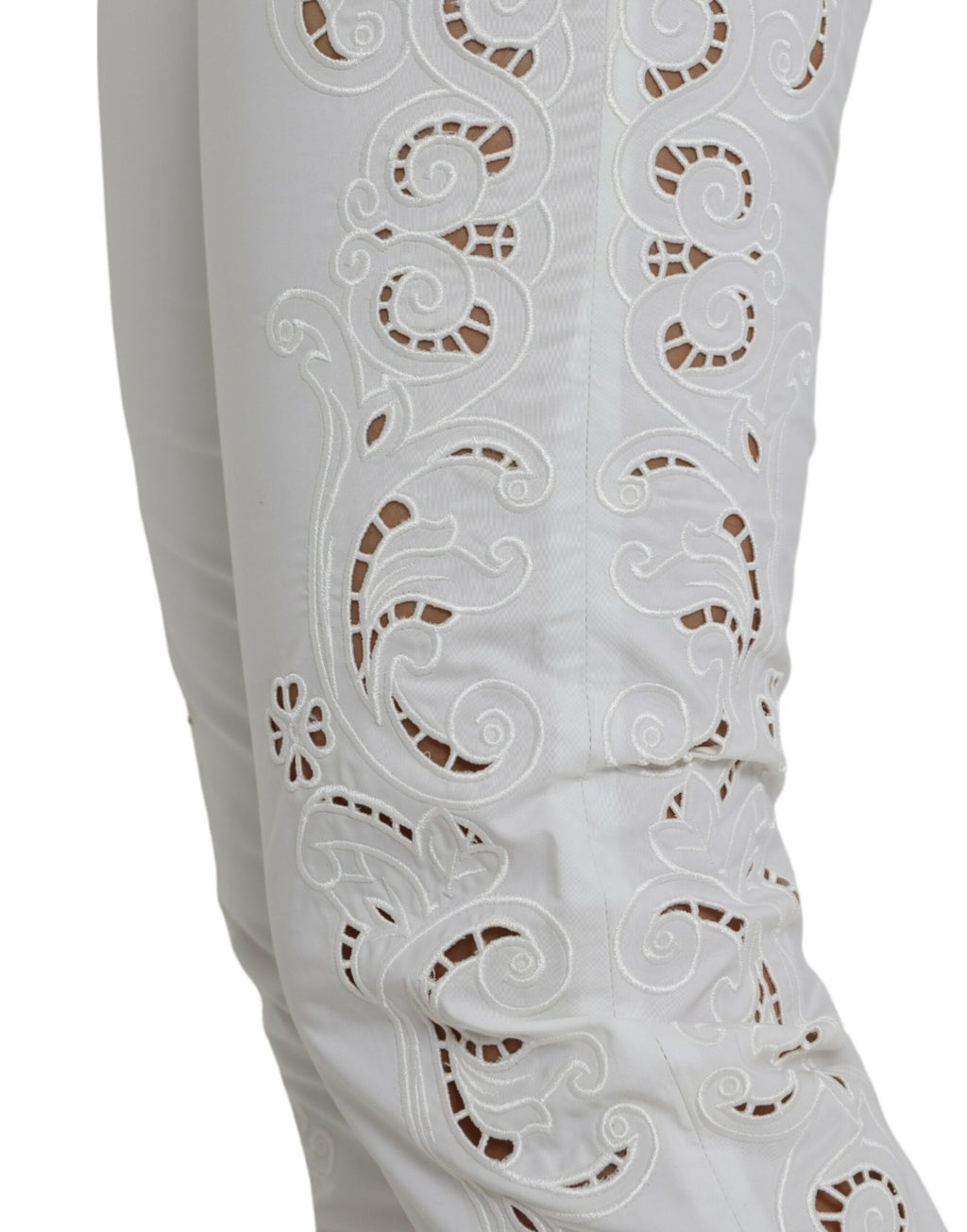 Dolce &amp; Gabbana White Cut Out Cotton Mid Waist Cropped Pants