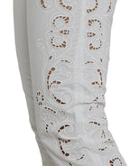 Dolce &amp; Gabbana White Cut Out Cotton Mid Waist Cropped Pants