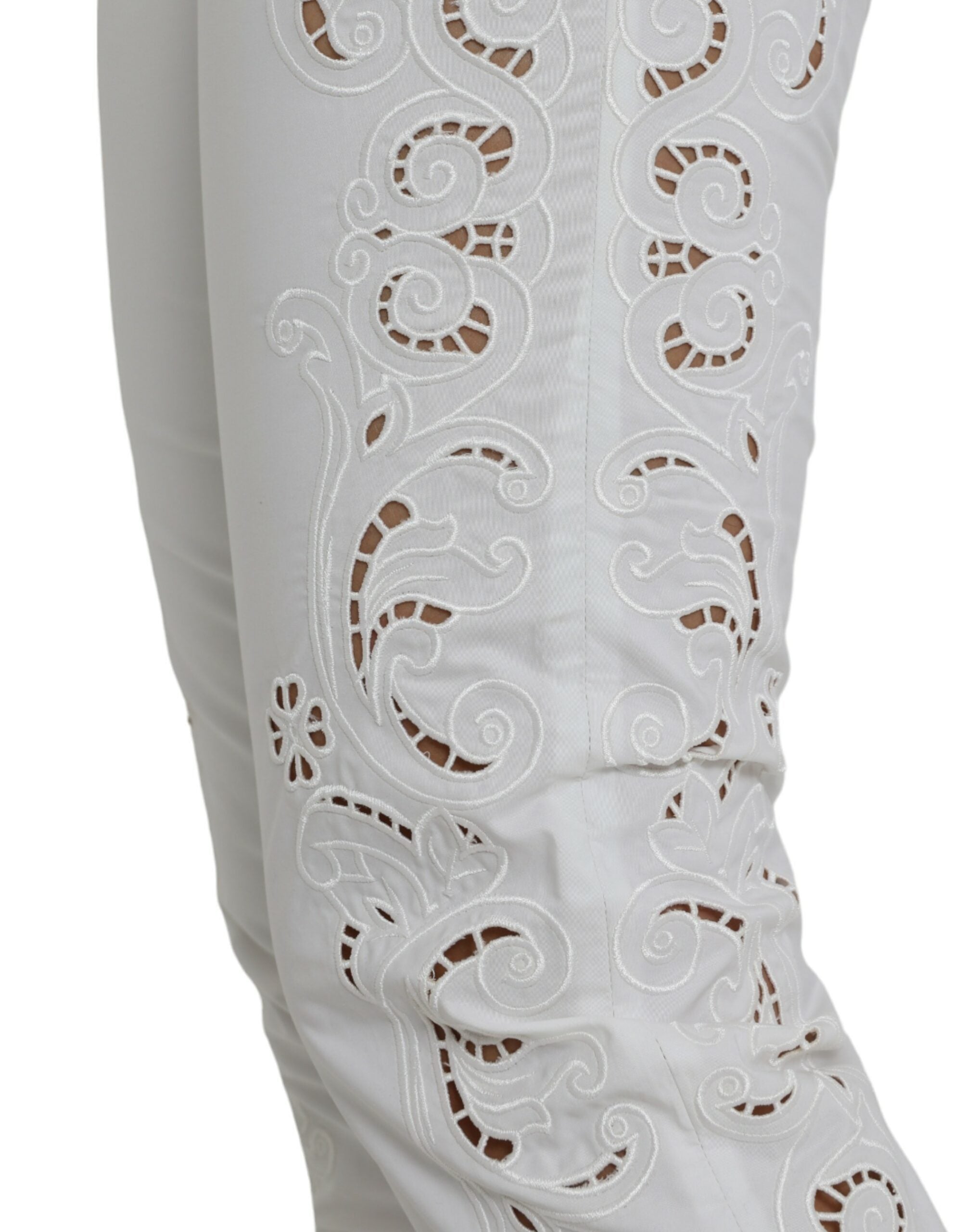 Dolce &amp; Gabbana White Cut Out Cotton Mid Waist Cropped Pants