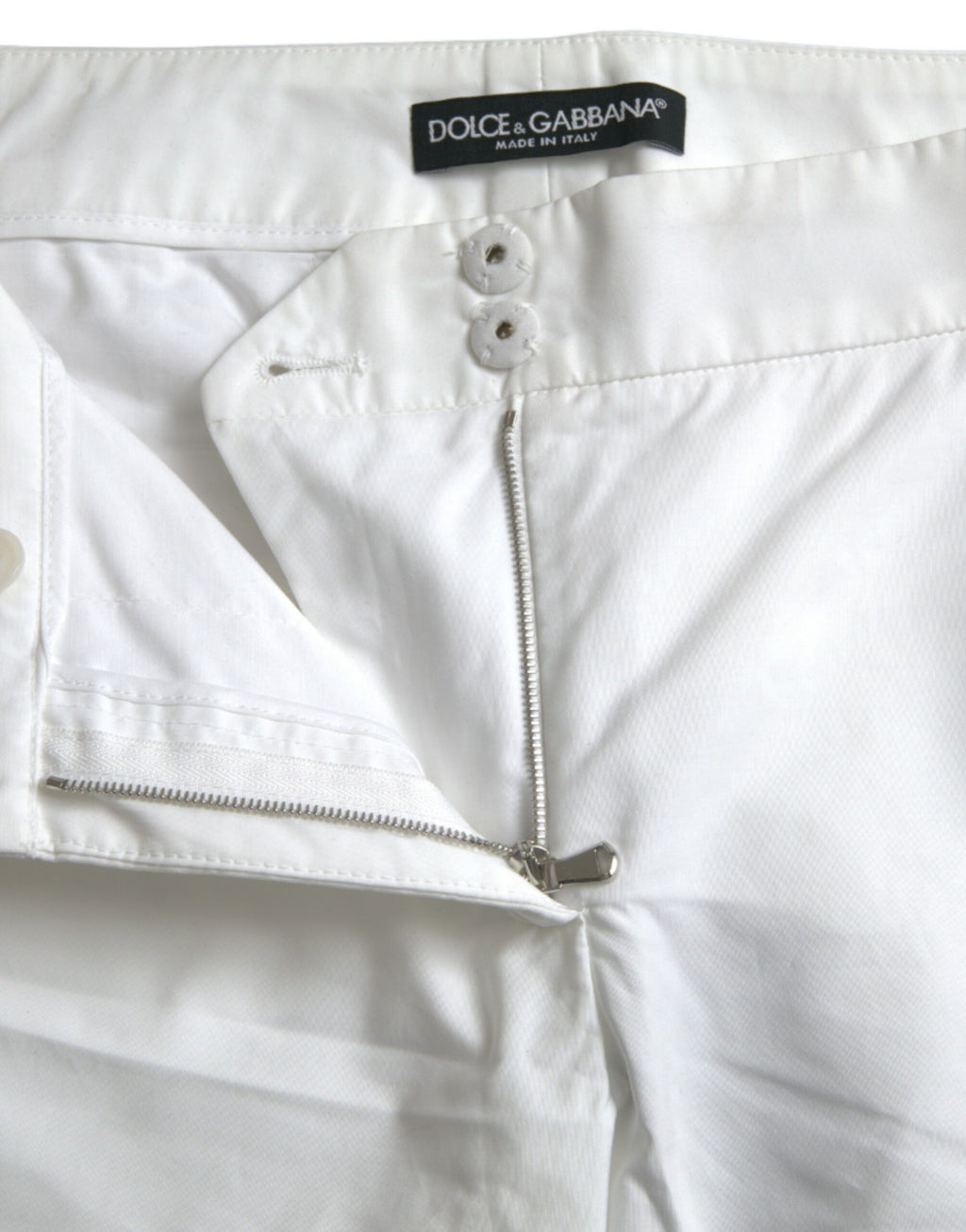 Dolce &amp; Gabbana White Cut Out Cotton Mid Waist Cropped Pants