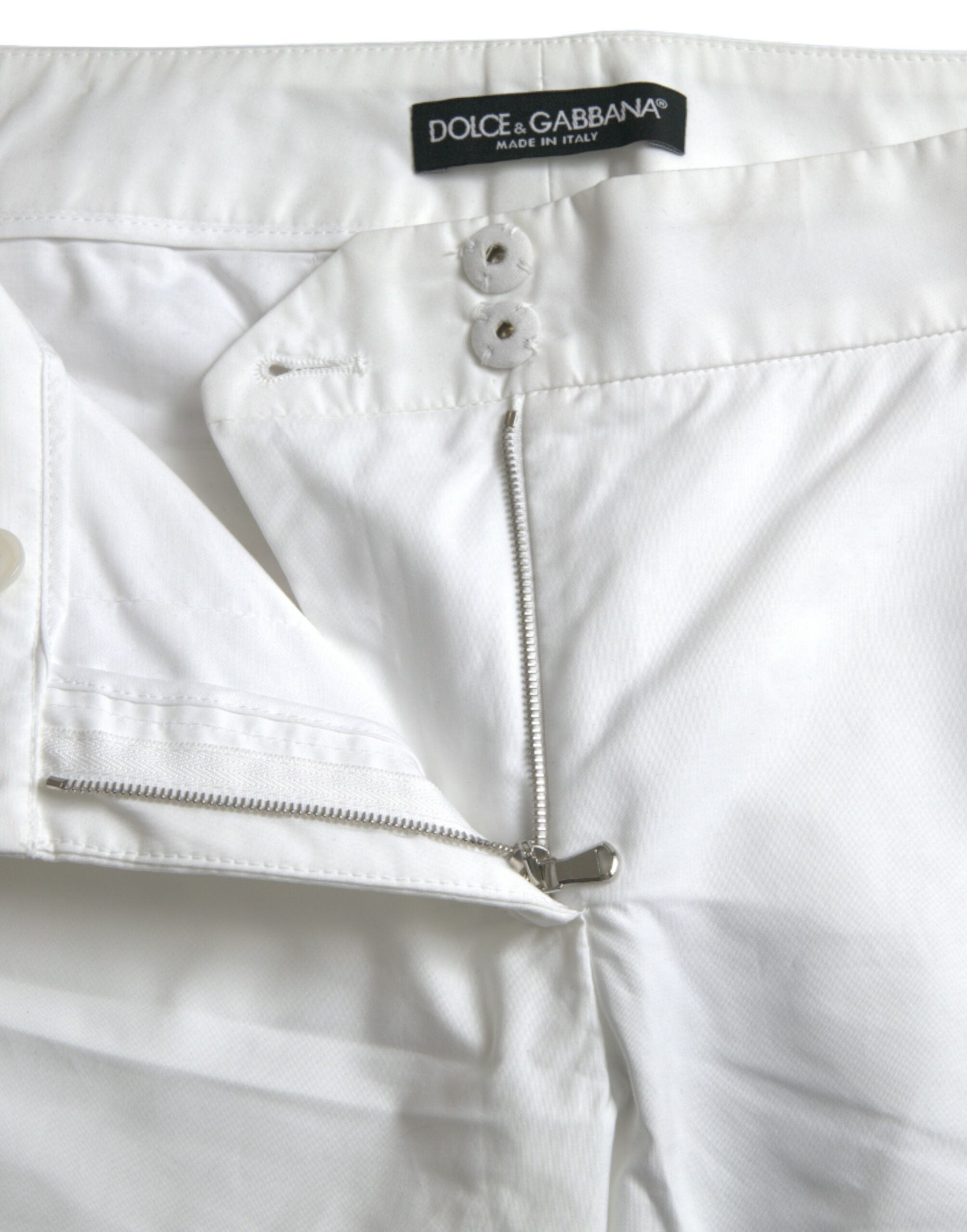 Dolce &amp; Gabbana White Cut Out Cotton Mid Waist Cropped Pants
