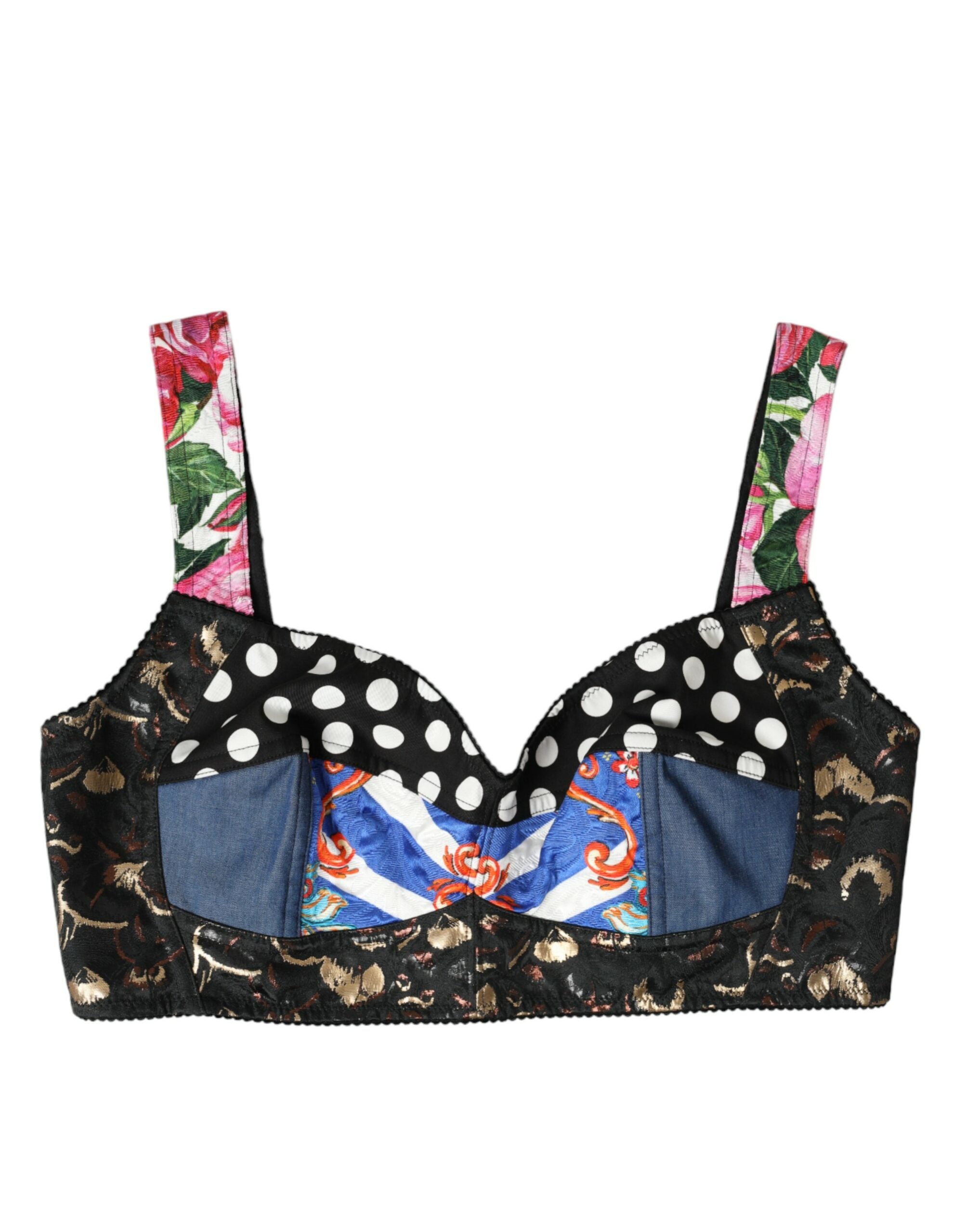 Dolce &amp; Gabbana Multicolor Floral Patchwork Bustier Crop Top