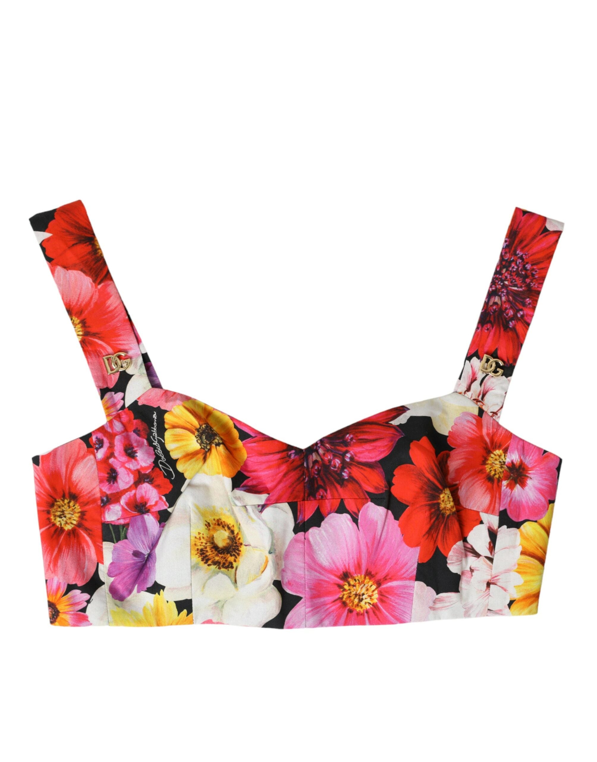 Dolce &amp; Gabbana Multicolor Floral Sleeveless Bustier Crop Top