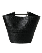 Balenciaga Black Exotic Skin Leather Maxi Bucket Tote Purse Bag