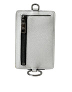 Dolce &amp; Gabbana White Calf Leather Lanyard Logo Card Holder Wallet