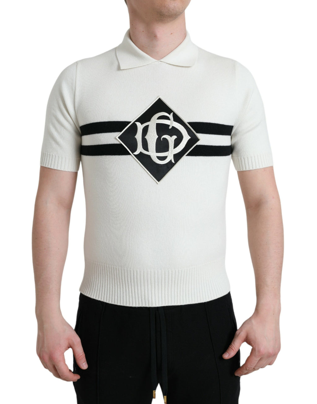 Dolce &amp; Gabbana White DG Logo Collared Henley Shirt T-shirt