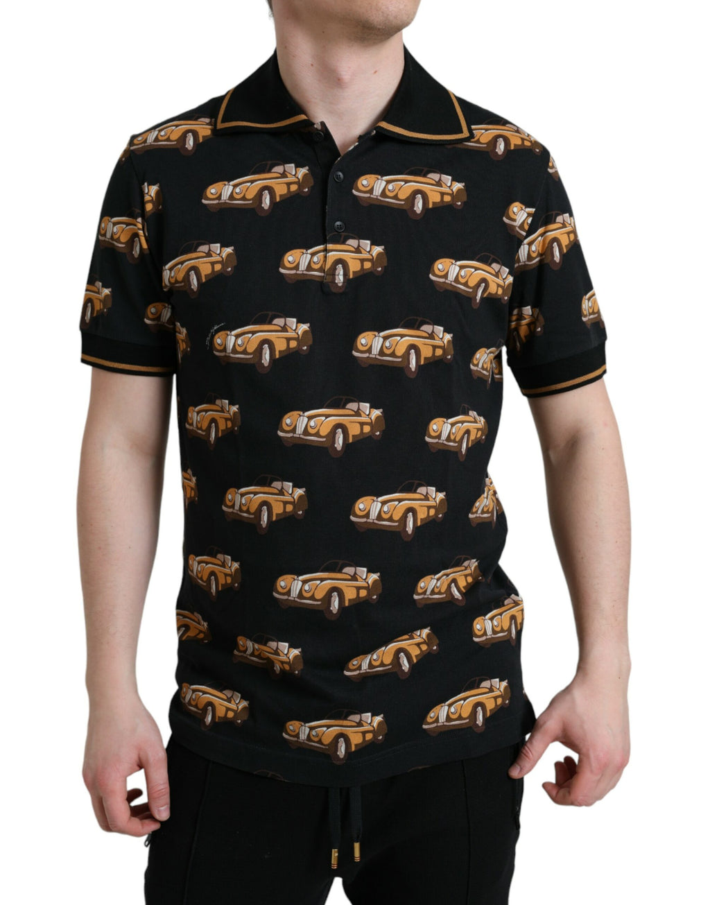 Dolce &amp; Gabbana Black Car Print Short Sleeve Polo T-shirt
