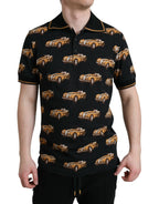 Dolce &amp; Gabbana Black Car Print Short Sleeve Polo T-shirt