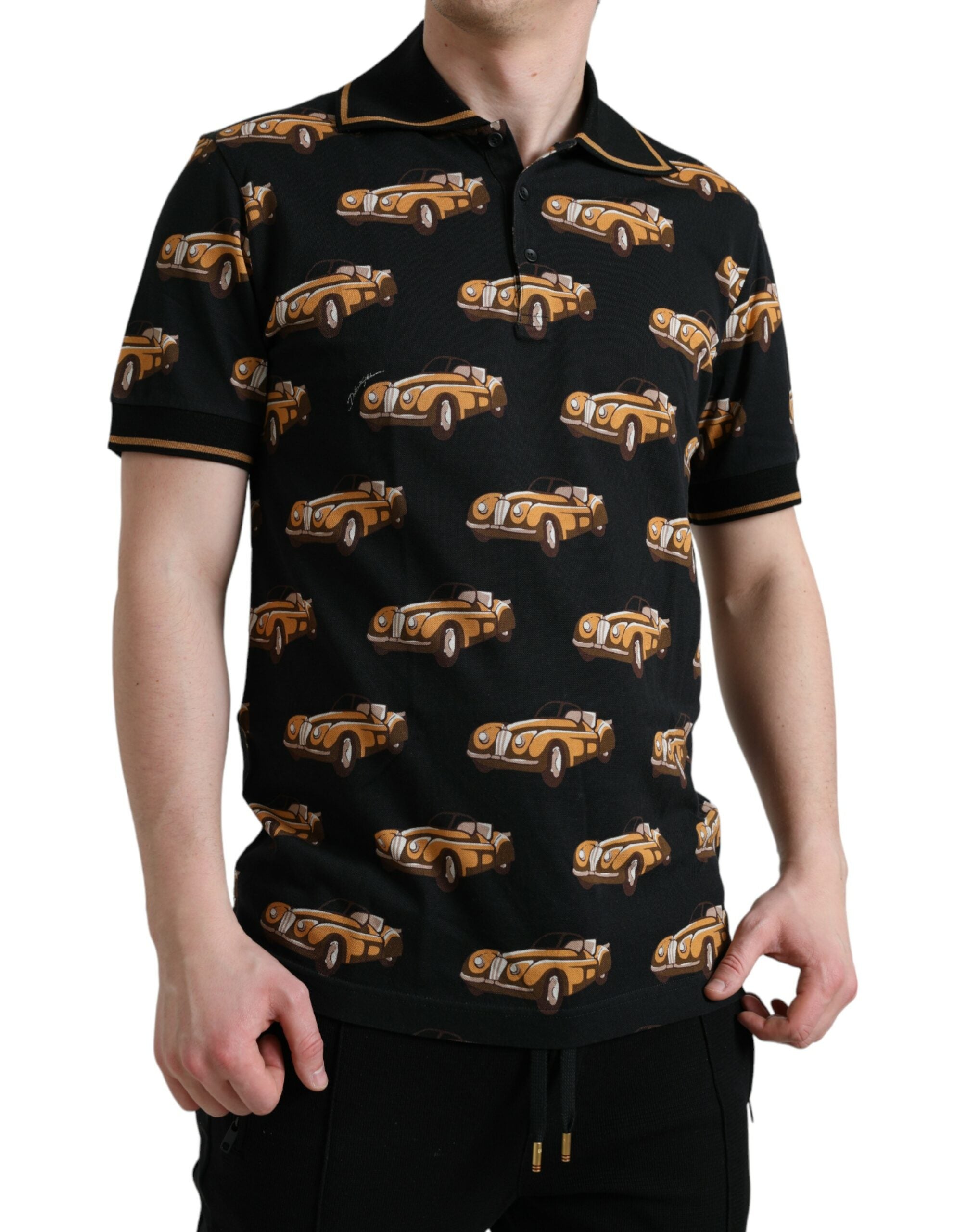 Dolce &amp; Gabbana Black Car Print Short Sleeve Polo T-shirt
