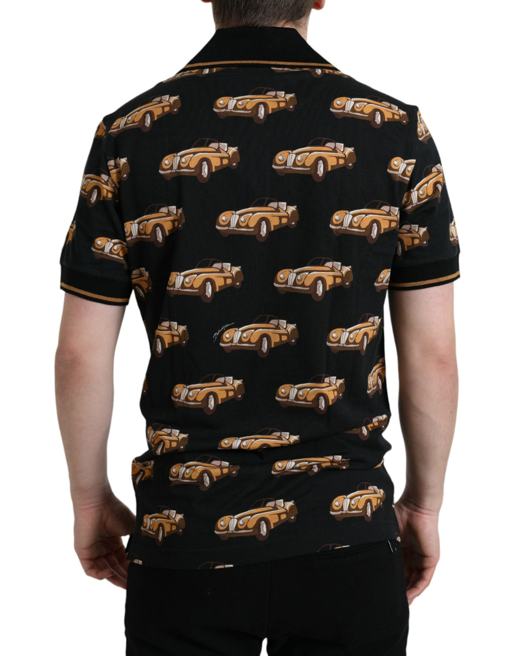 Dolce &amp; Gabbana Black Car Print Short Sleeve Polo T-shirt