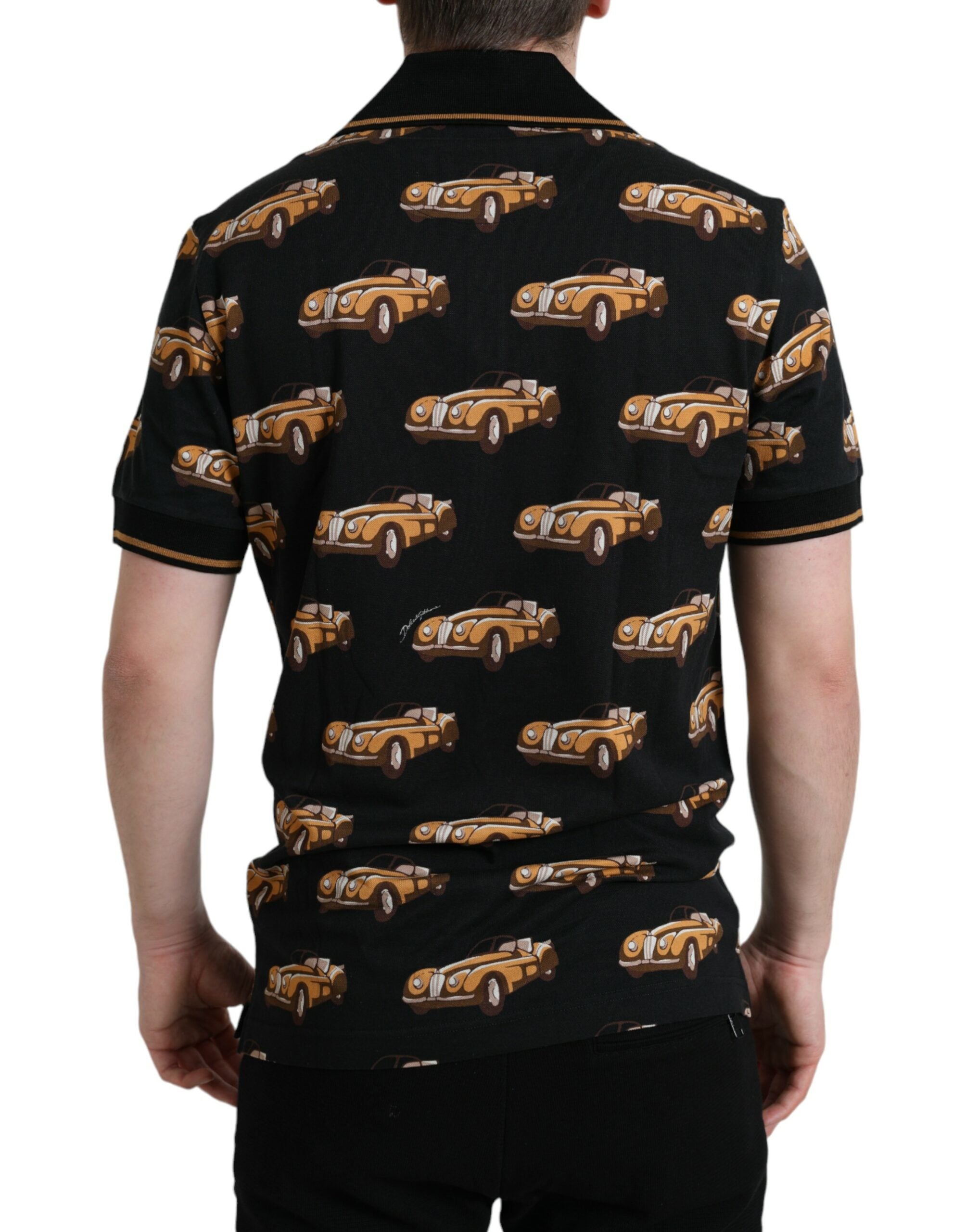Dolce &amp; Gabbana Black Car Print Short Sleeve Polo T-shirt