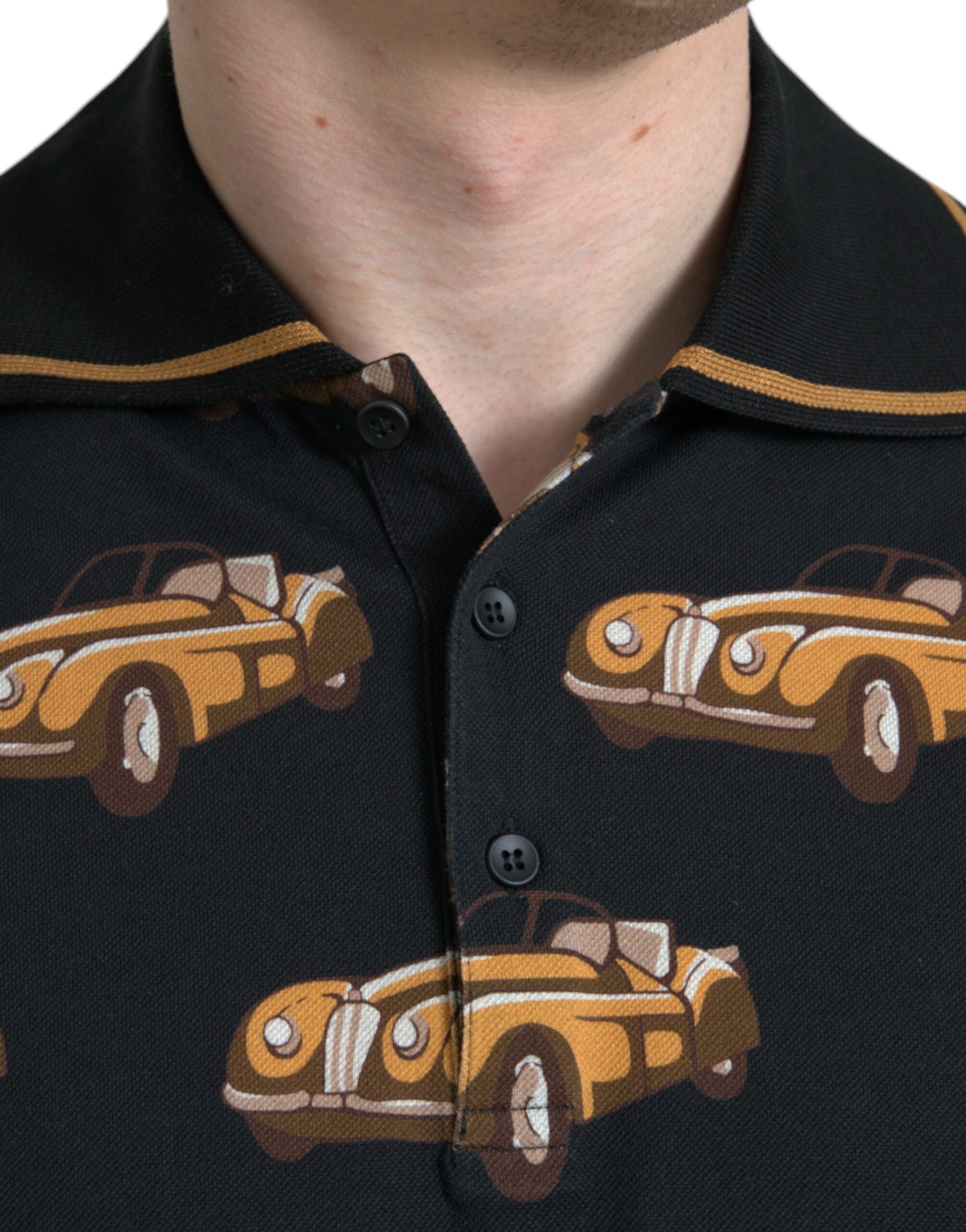 Dolce &amp; Gabbana Black Car Print Short Sleeve Polo T-shirt