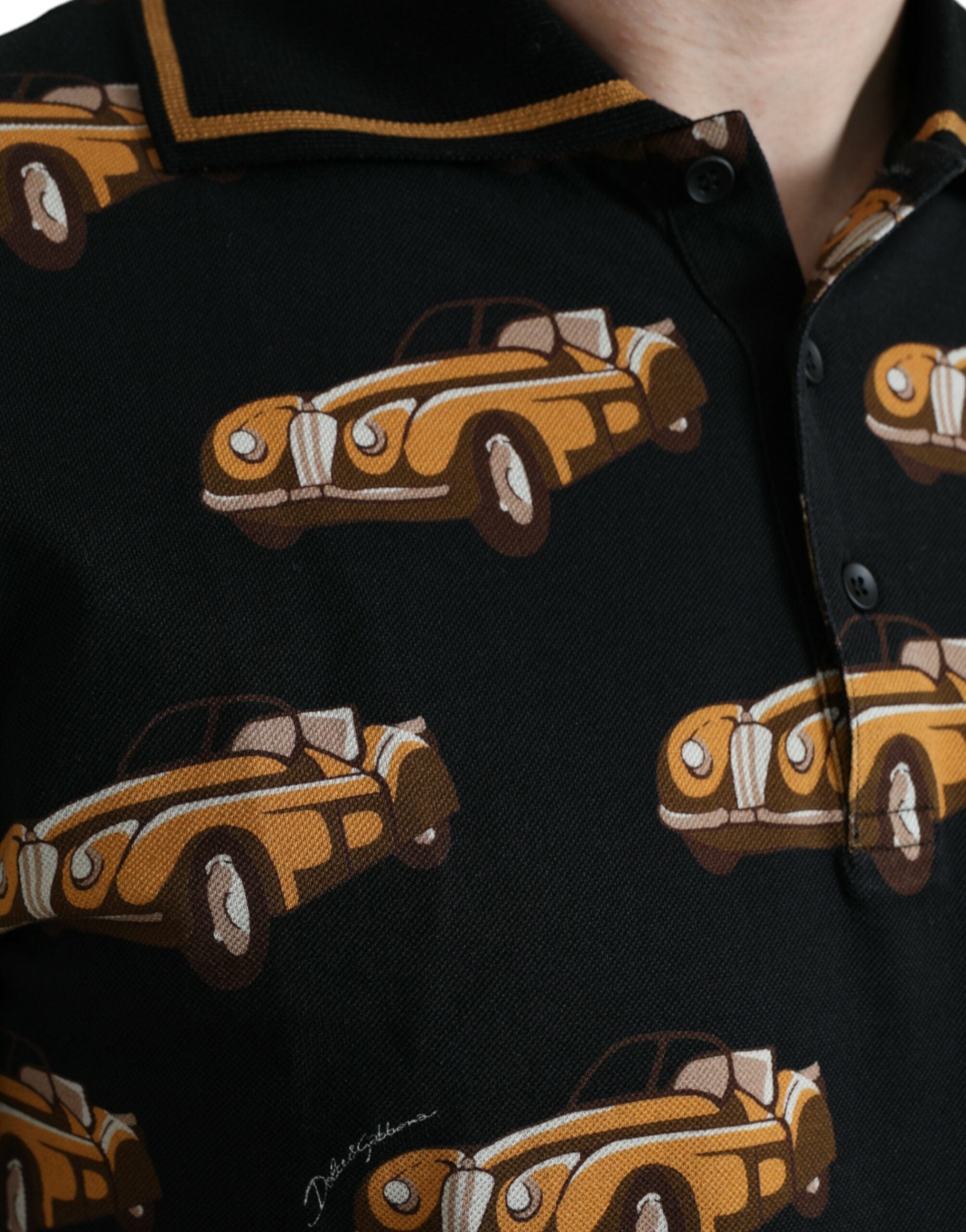 Dolce &amp; Gabbana Black Car Print Short Sleeve Polo T-shirt