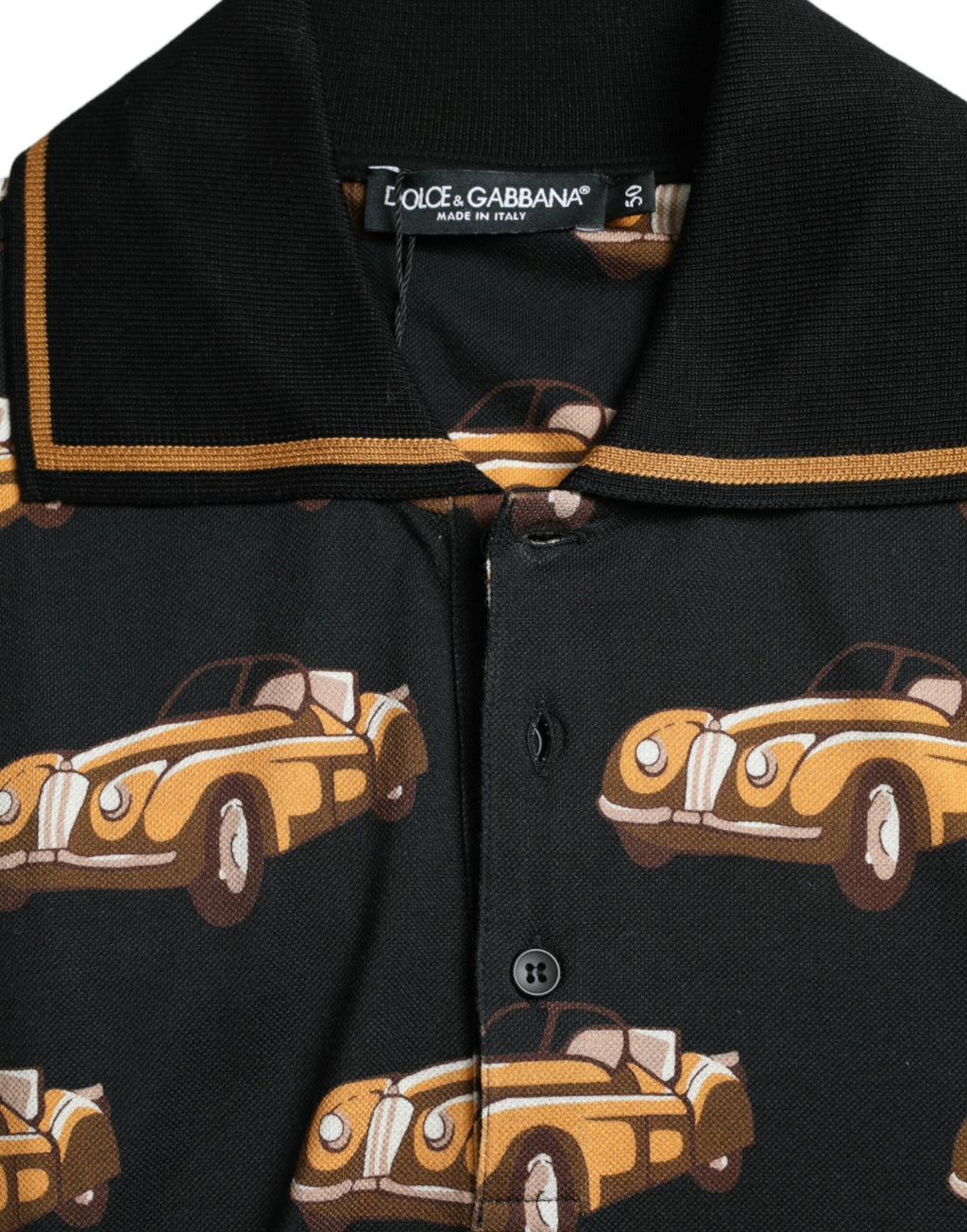 Dolce &amp; Gabbana Black Car Print Short Sleeve Polo T-shirt