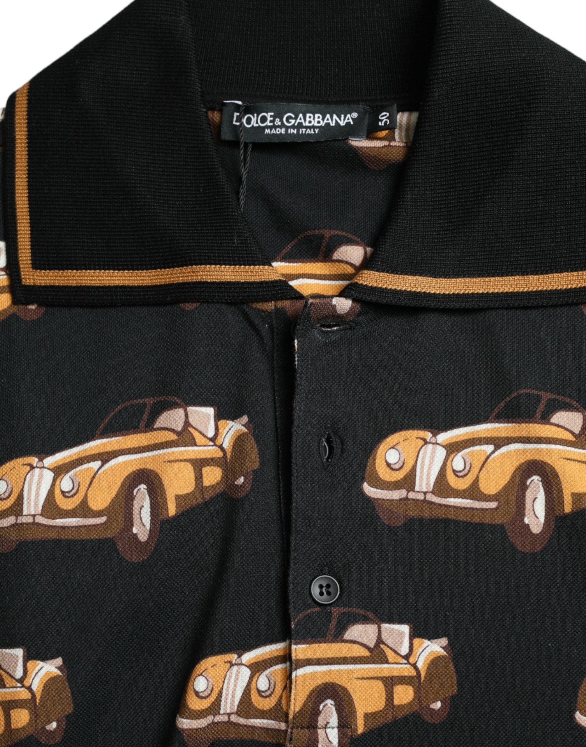 Dolce &amp; Gabbana Black Car Print Short Sleeve Polo T-shirt