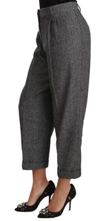 Dolce &amp; Gabbana Gray Wool Pleated Cropped Trouser Pants